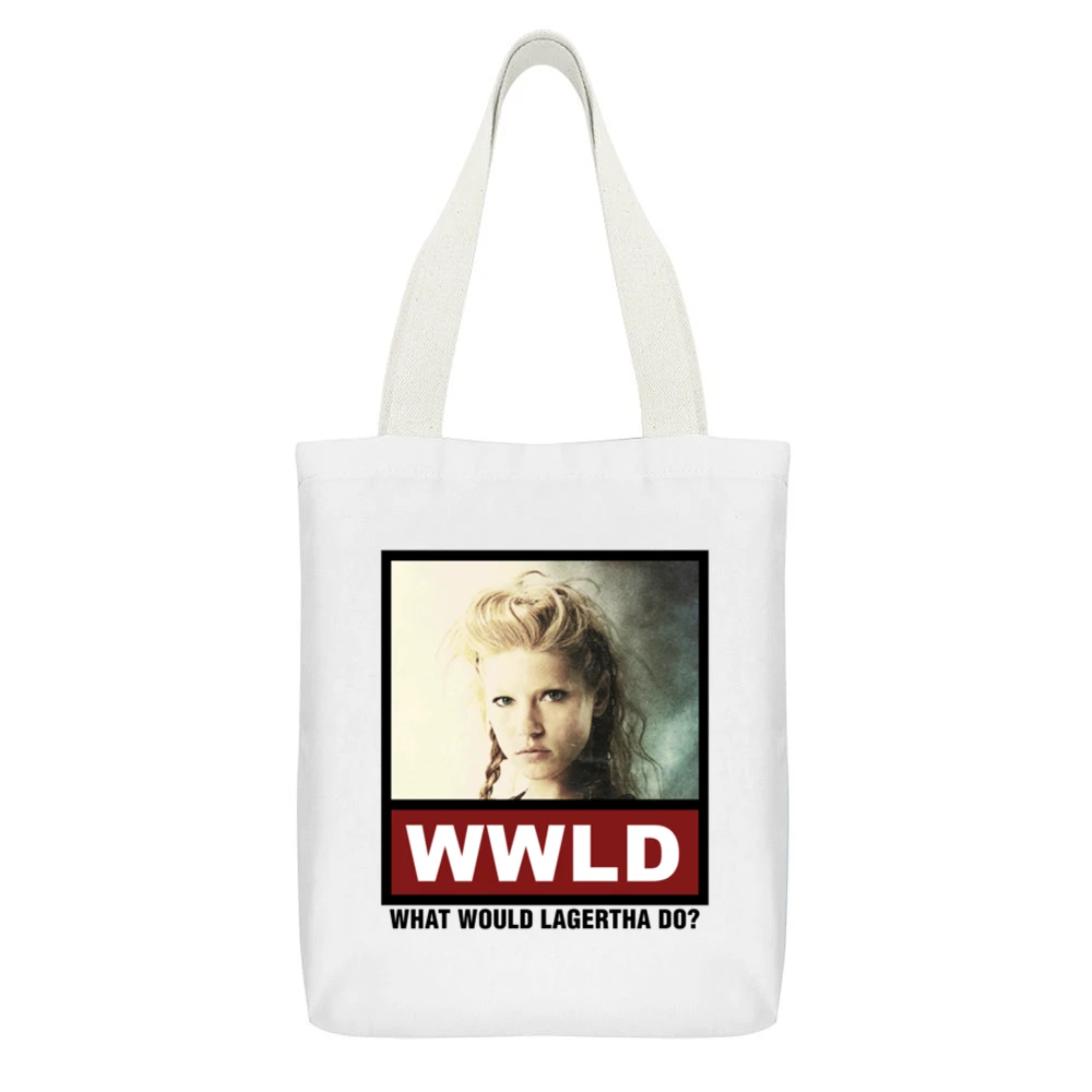 What Would Lagertha Do WWLD Vikings White Canvas Tote Shopping Bag With Interior Pocket