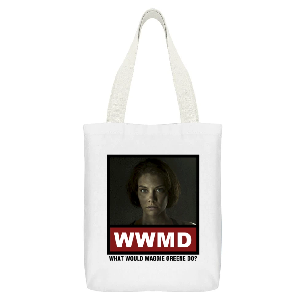 What Would Maggie Greene Do WWMD The Walking Dead White Canvas Tote Shopping Bag With Interior Pocket