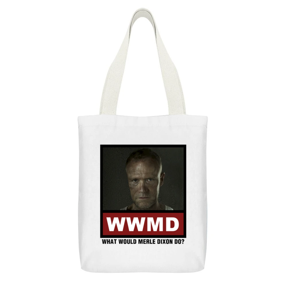 What Would Merle Dixon Do WWMD The Walking Dead White Canvas Tote Shopping Bag With Interior Pocket