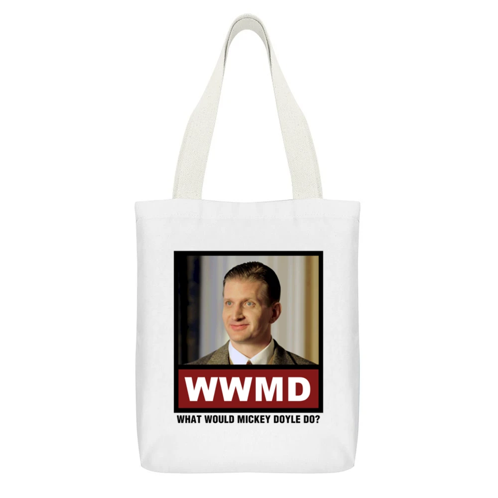 What Would Mickey Doyle Do WWMD Boardwalk Empire White Canvas Tote Shopping Bag With Interior Pocket