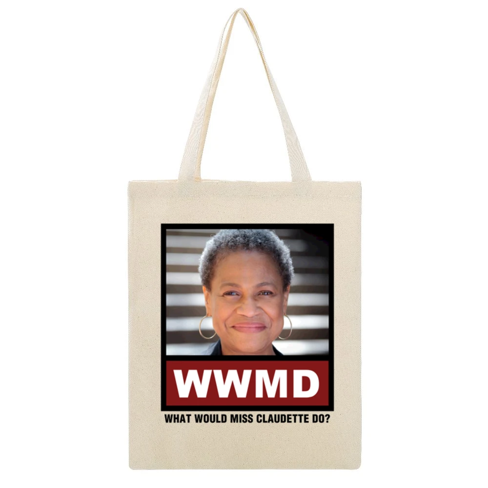 What Would Miss Claudette Do WWMD Orange is the New Black Beige Canvas Tote Shopping Bag