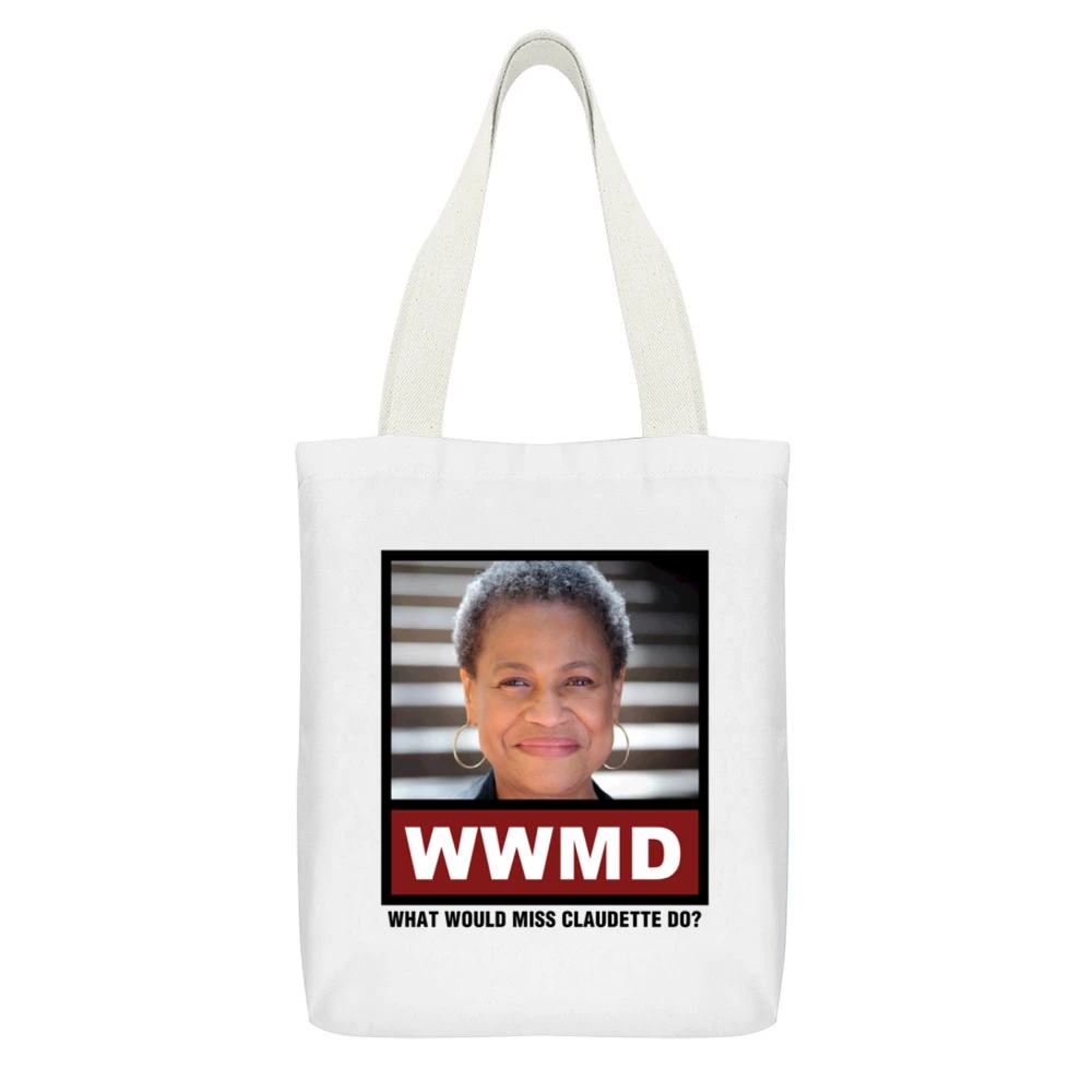 What Would Miss Claudette Do WWMD Orange is the New Black White Canvas Tote Shopping Bag With Interior Pocket