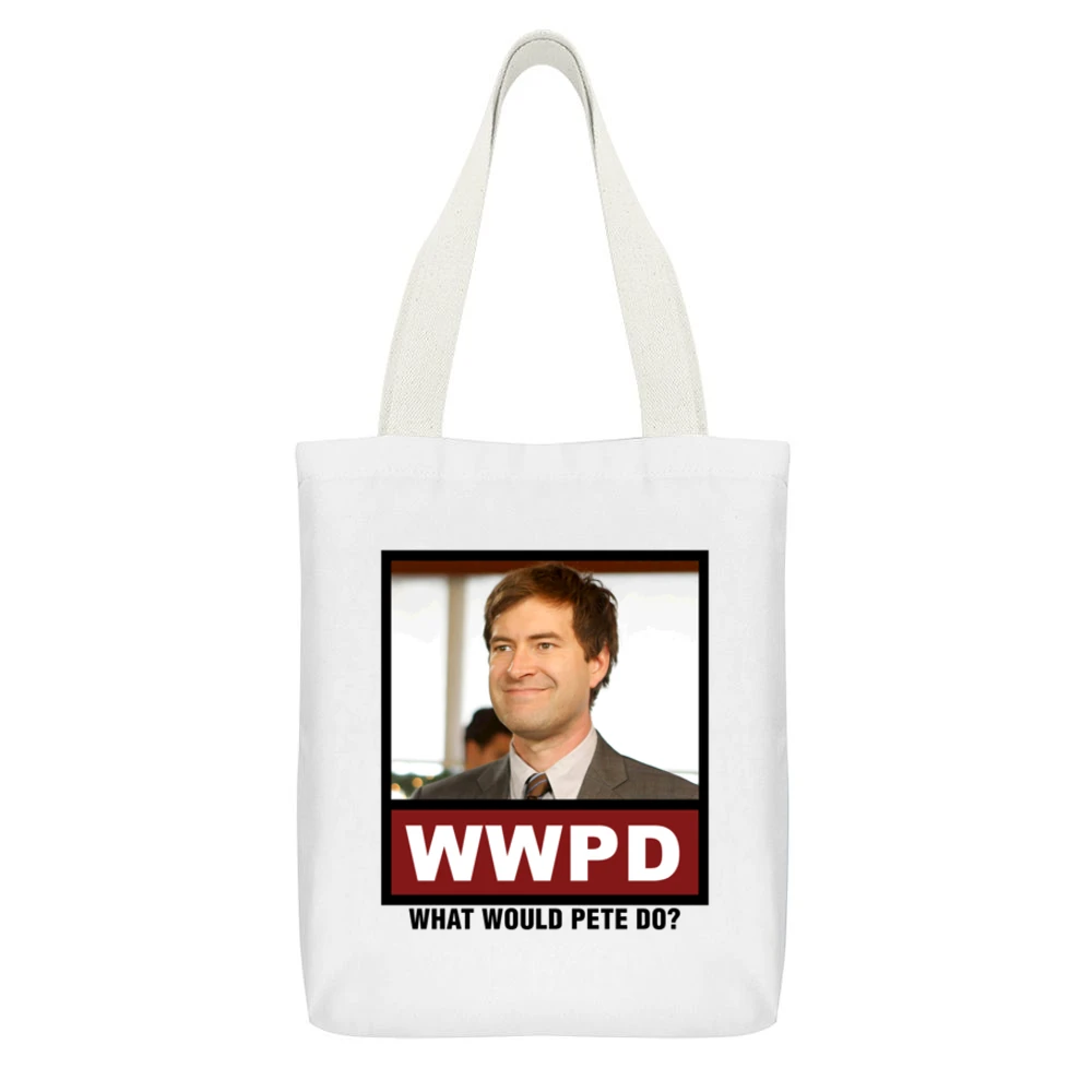 What Would Pete Do WWPD The League White Canvas Tote Shopping Bag With Interior Pocket