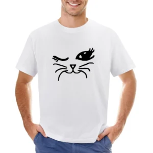 Winking Cat Fun Popular Cat Lover Graphic Feline Tee Shirt Asian Size Men T-Shirt