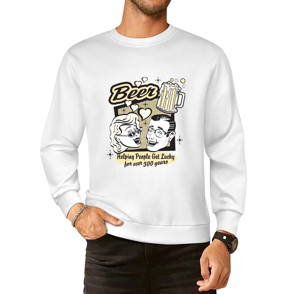 Woman And Man With Beer Helping People Get Lucky For Over 300 Years T European Size Pullover Sweater