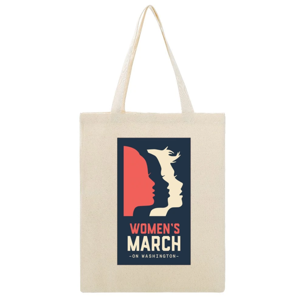 Womans March on Washington white Tshirt Beige Canvas Tote Shopping Bag