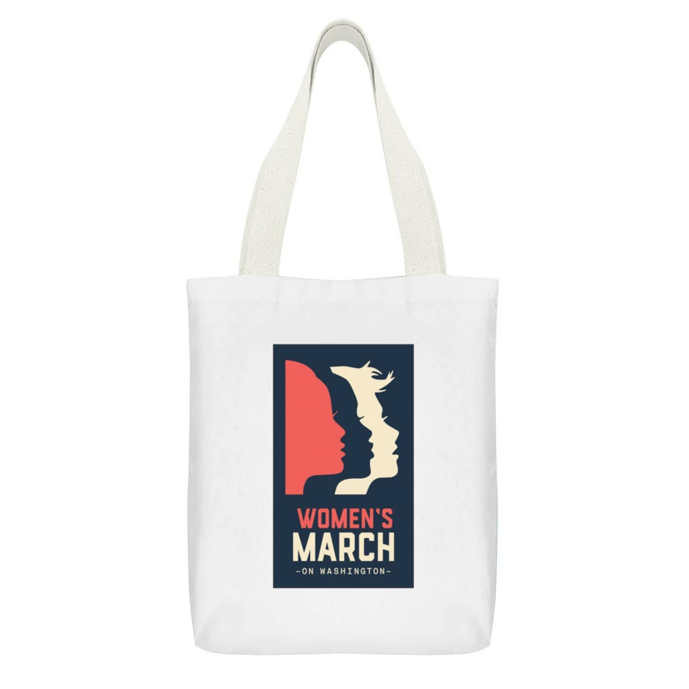 Womans March on Washington white Tshirt White Canvas Tote Shopping Bag With Interior Pocket