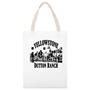 Yellowstone Dutton Ranch Cowboys Vintage Style White Canvas Tote Shopping Bag