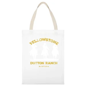 Yellowstone Dutton Ranch Montana Vintage Style Cowboy White Canvas Tote Shopping Bag
