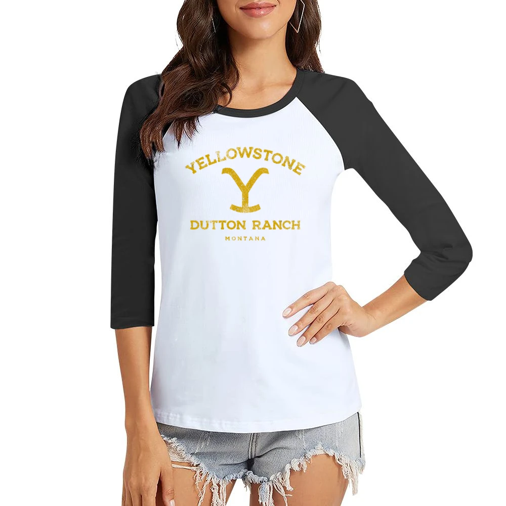 Yellowstone Dutton Ranch Show Montana Vintage Style Women Ladies 3-4 Sleeve T-Shirt