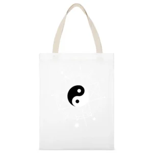 Yin Yang Auseklis Star Moon Pentagram Fun Grunge Graphic Science T Shi White Canvas Tote Shopping Bag