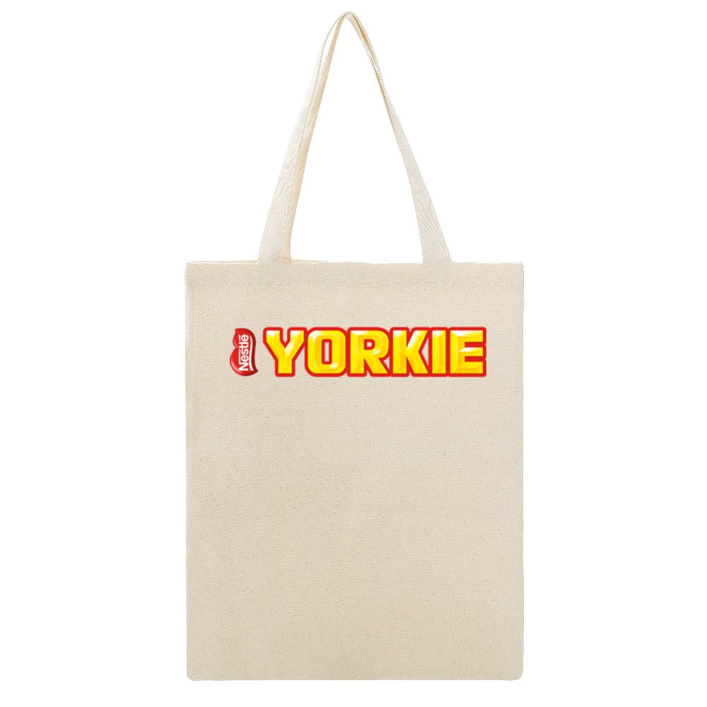 Yorkie Chocolate Bar Candy Logo Beige Canvas Tote Shopping Bag