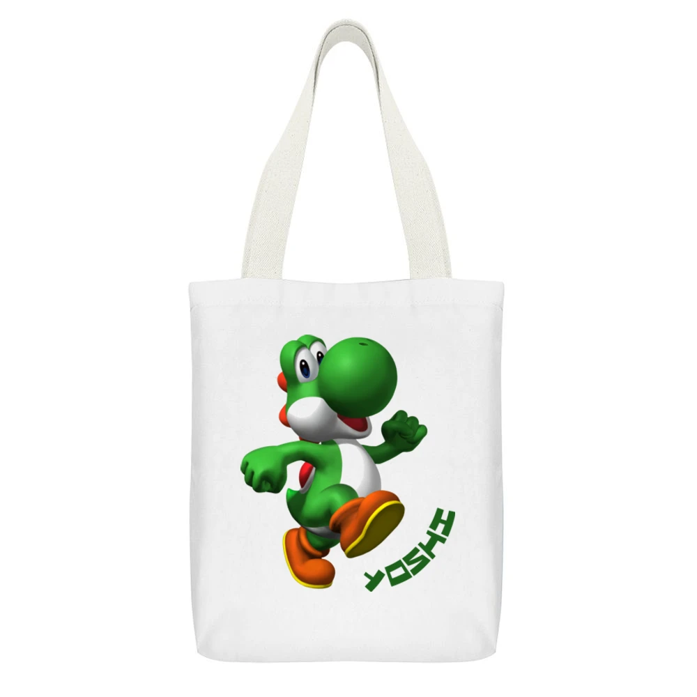 Yoshi Video Game White Canvas Tote Shopping Bag With Interior Pocket