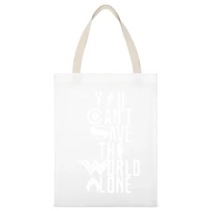 You Can't Save The World Alone Justice League Movie Poster White Canvas Tote Shopping Bag
