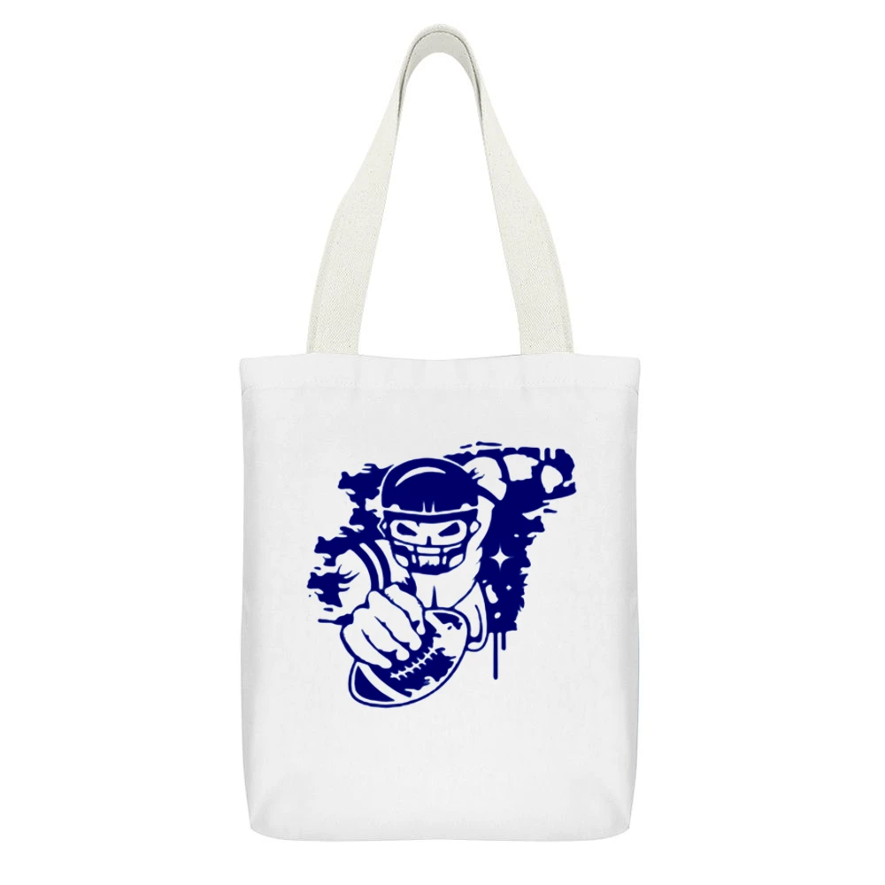 a football player with a football helmet and ball in the graffiti styl White Canvas Tote Shopping Bag With Interior Pocket