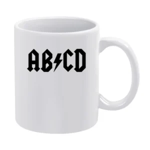 ab cd parody ac-dc black text White Mug