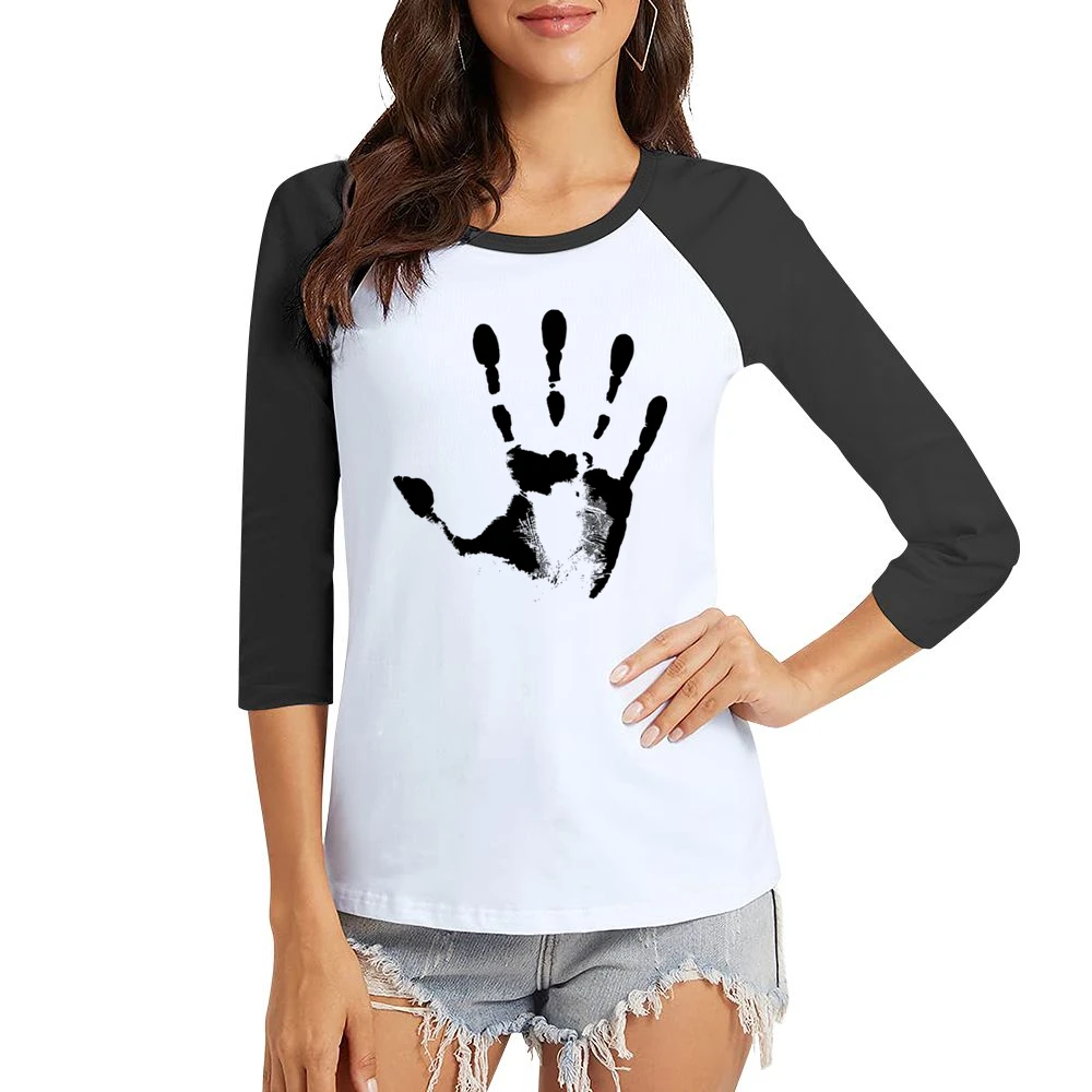 black Hand Print skin finger pattern Women Ladies 3-4 Sleeve T-Shirt