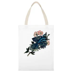 blooming bird flowers White Canvas Tote Shopping Bag