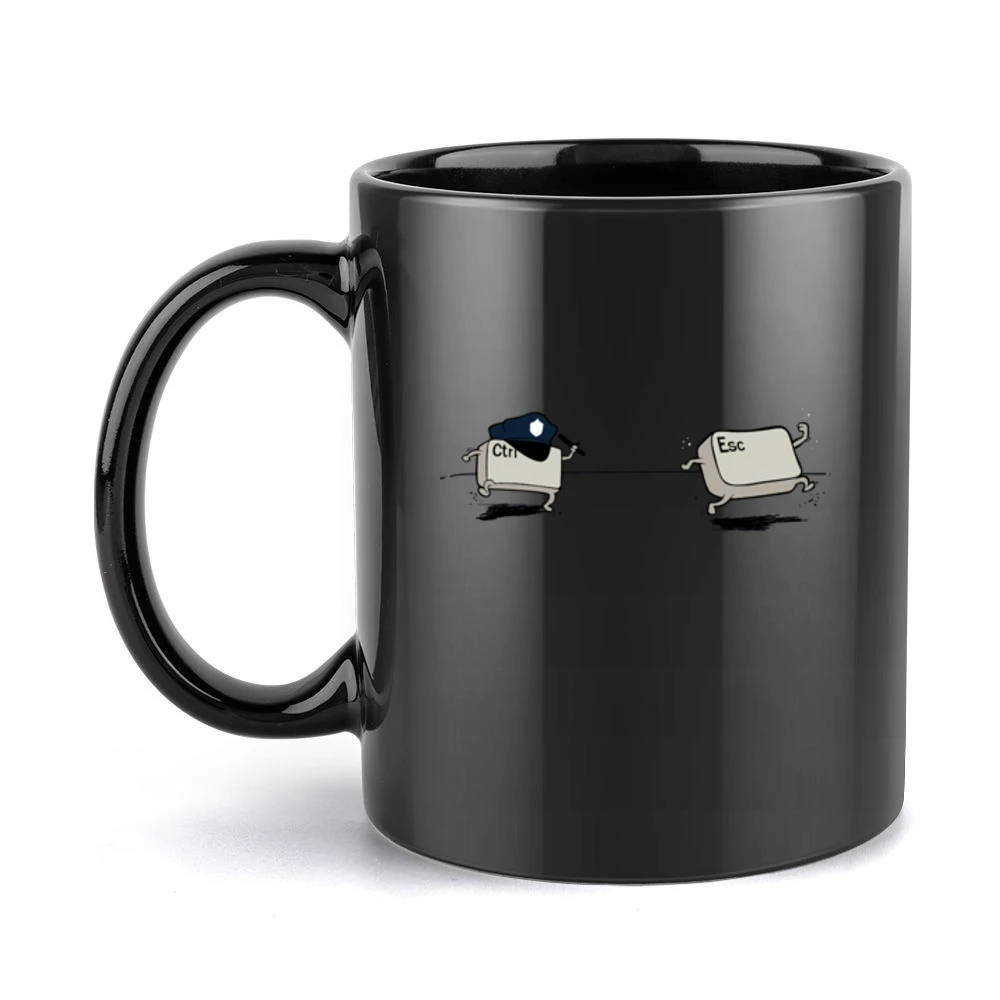 escaping - esc keyboard key button running with ctrl chasing sport gre Black Mug