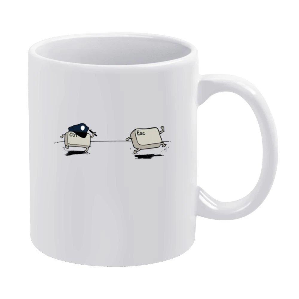 escaping - esc keyboard key button running with ctrl chasing sport gre White Mug