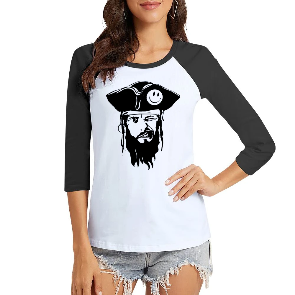 funny captain pirate with smiley hat and blinked eye Women Ladies 3-4 Sleeve T-Shirt