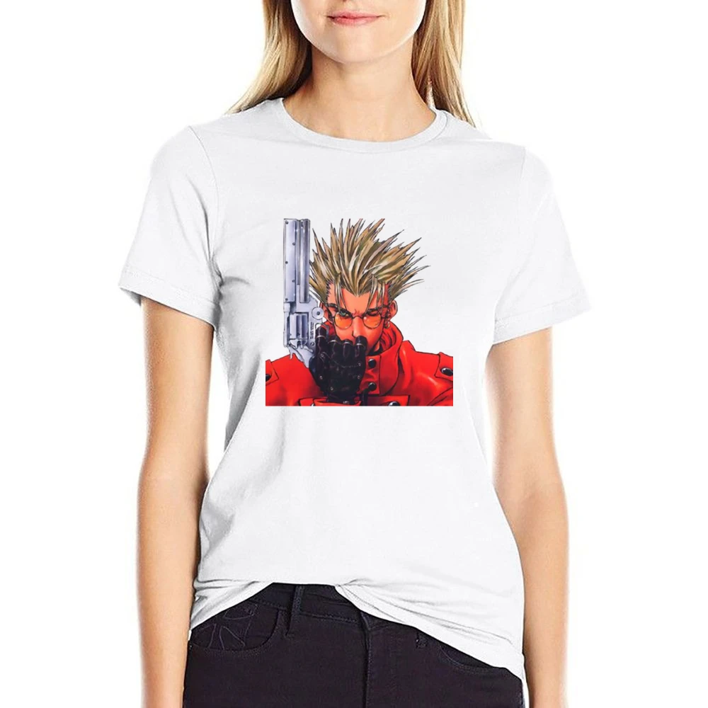 im02 trigun vash the stampede with revolver US Size Women Ladies T-shirt