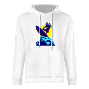 mucle guy with surf riding wave ocean beach surfing under the sun T Sh European Size Men Hoodie