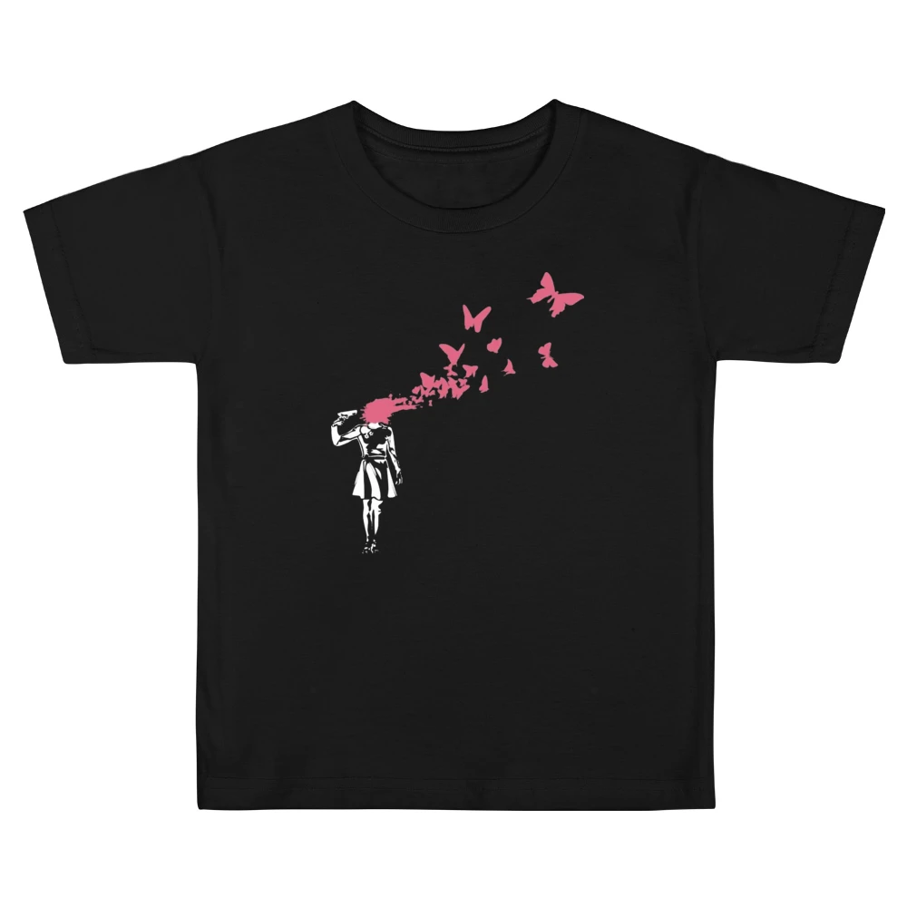persona shooting own head and red blood butterfly fun art Kids Boys Girls T-Shirt