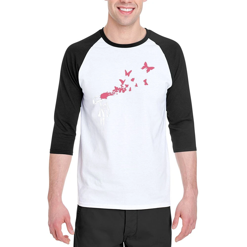 persona shooting own head and red blood butterfly fun art Men 3/4 Sleeve T-Shirt