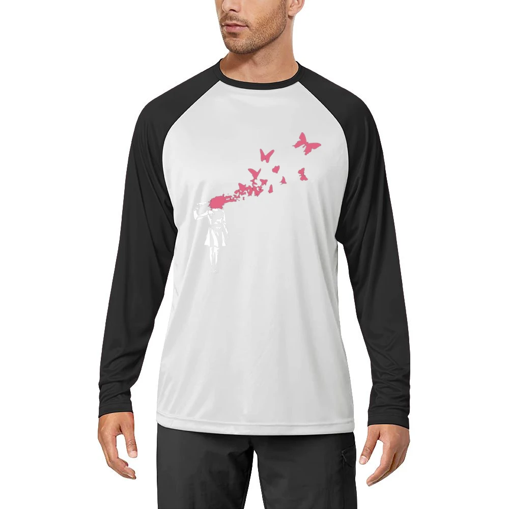persona shooting own head and red blood butterfly fun art Men Long Sleeve T-Shirt