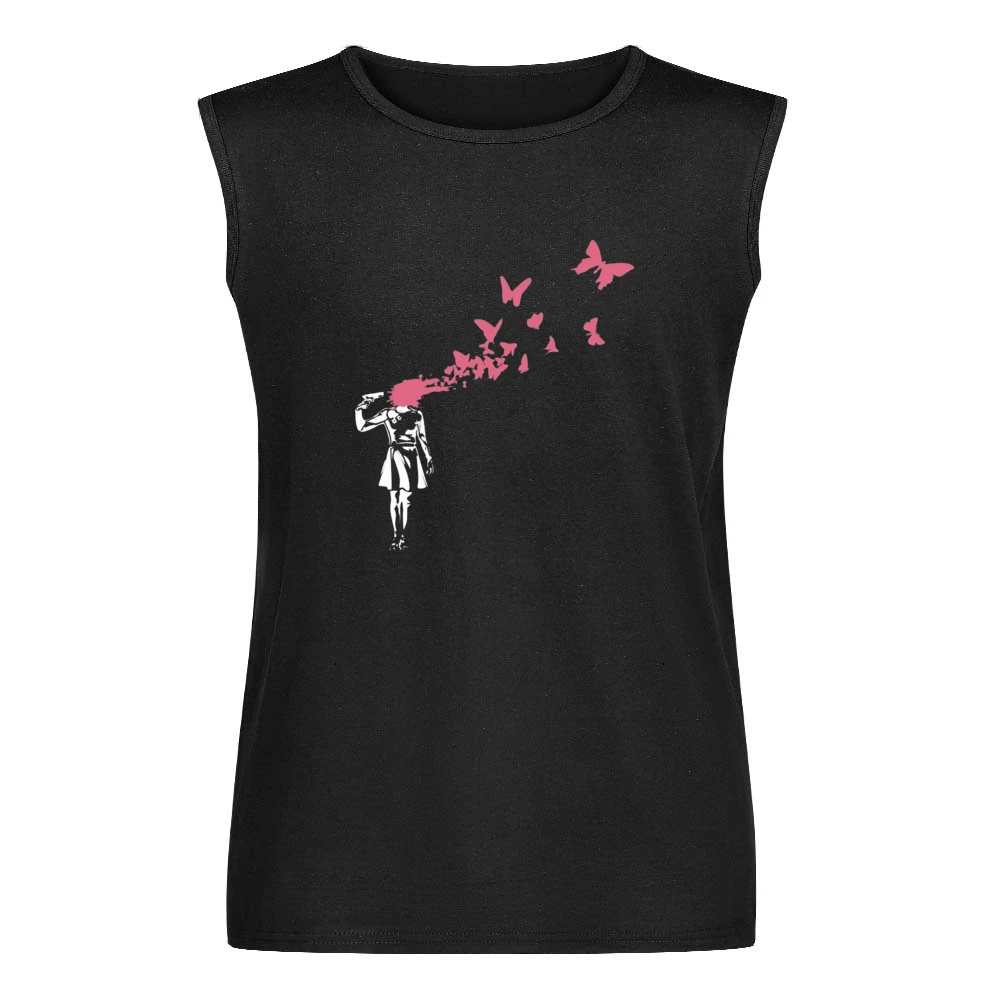 persona shooting own head and red blood butterfly fun art Men Sleeveless T-Shirt