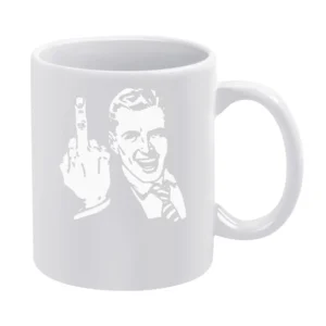 retro humor jokes middle finger hand sign by men White Mug