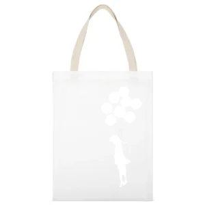 sad girl with flying baloons White Canvas Tote Shopping Bag