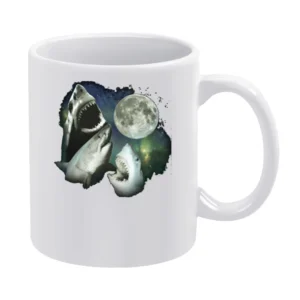 the moon and 3 sharks White Mug