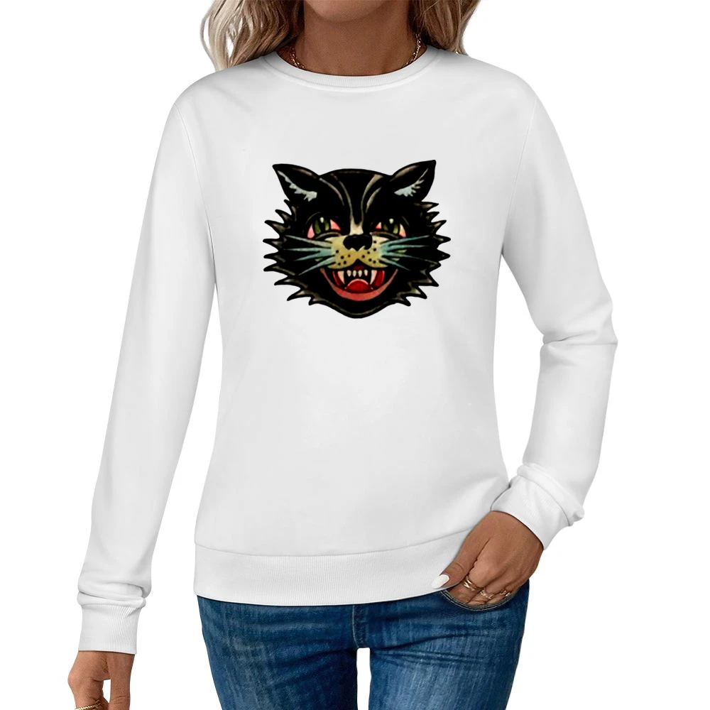 the wild black kitten Women Pullover Sweatshirt