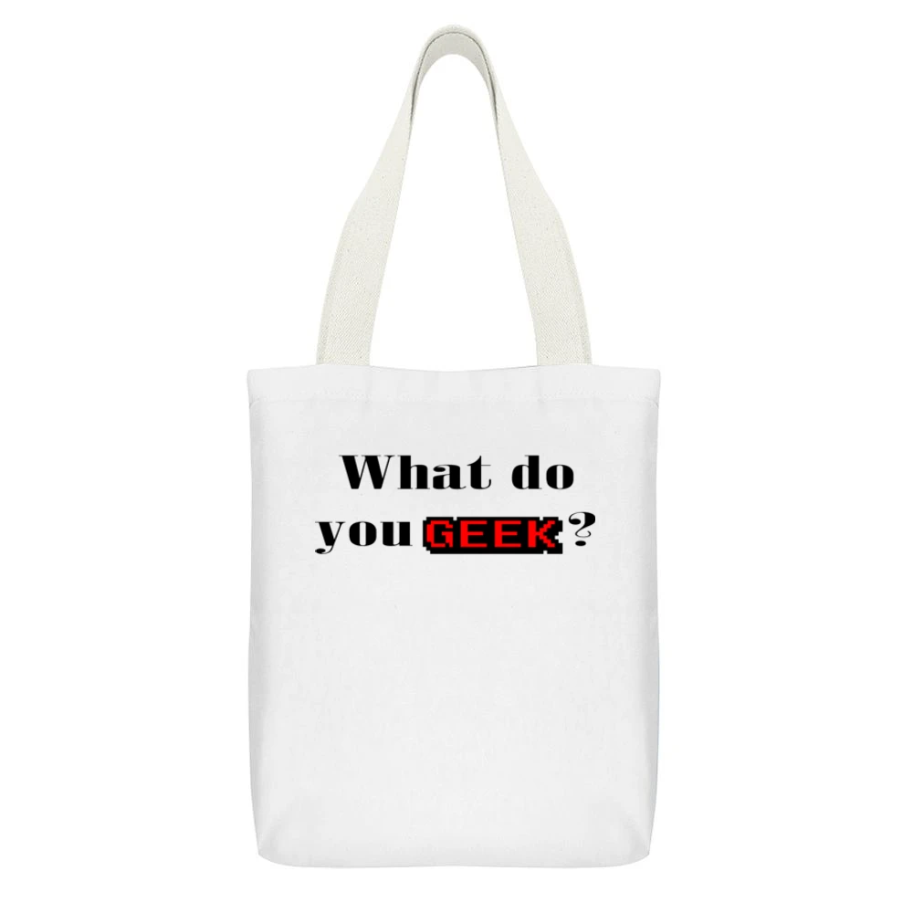 what do you geek ? White Canvas Tote Shopping Bag With Interior Pocket